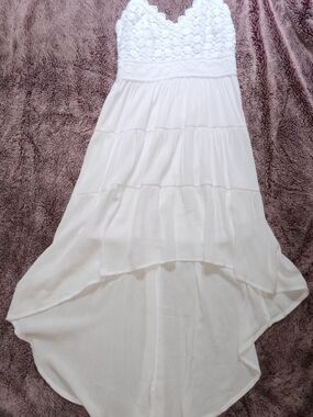 White Crochet Bust Hi-Low Summer Dress